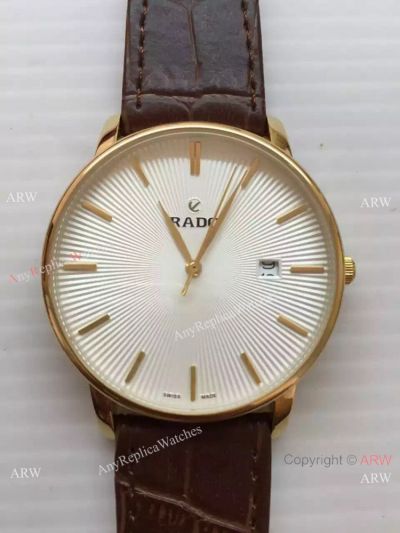 Replica Rado Watch - Gold Case / Brown Leather Strap Mens Rado Replica Watches